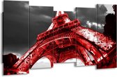 GroepArt - Canvas Schilderij - Eiffeltoren - Rood, Zwart, Grijs - 150x80cm 5Luik- Groot Collectie Schilderijen Op Canvas En Wanddecoraties