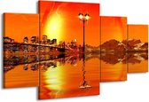 GroepArt - Schilderij -  Steden - Oranje, Rood, Geel - 160x90cm 4Luik - Schilderij Op Canvas - Foto Op Canvas