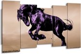 GroepArt - Canvas Schilderij - Paard - Paars, Grijs, Zwart - 150x80cm 5Luik- Groot Collectie Schilderijen Op Canvas En Wanddecoraties