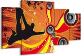 GroepArt - Schilderij -  Dansen - Zwart, Rood, Geel - 160x90cm 4Luik - Schilderij Op Canvas - Foto Op Canvas