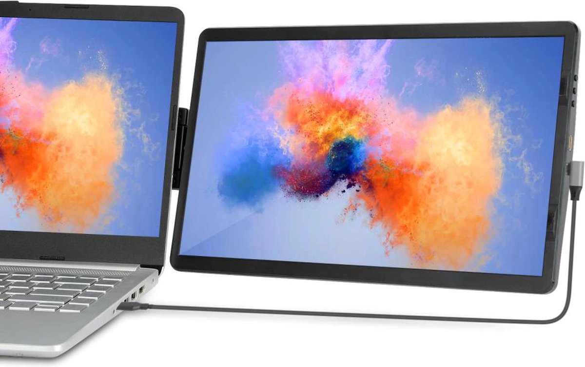 Farfi - Extra scherm laptop 14.1 inch - 1 kabel-model - Plug & Play - Portable zakelijke monitor - Draagbaar laptop beeldscherm uitbreider