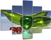 Glasschilderij -  Abstract - Groen, Rood, Blauw - 100x70cm 5Luik - Geen Acrylglas Schilderij - GroepArt 6000+ Glasschilderijen Collectie - Wanddecoratie- Foto Op Glas