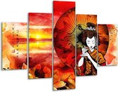 Glasschilderij -  Abstract - Rood, Geel, Zwart - 100x70cm 5Luik - Geen Acrylglas Schilderij - GroepArt 6000+ Glasschilderijen Collectie - Wanddecoratie- Foto Op Glas