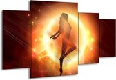 GroepArt - Schilderij -  Dansen - Geel, Oranje, Rood - 160x90cm 4Luik - Schilderij Op Canvas - Foto Op Canvas