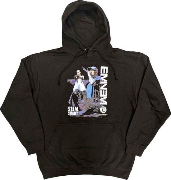 Sweat à capuche noir avec devant imprimé d'Eminem et Slim Shady avec le texte 'DETROIT'.