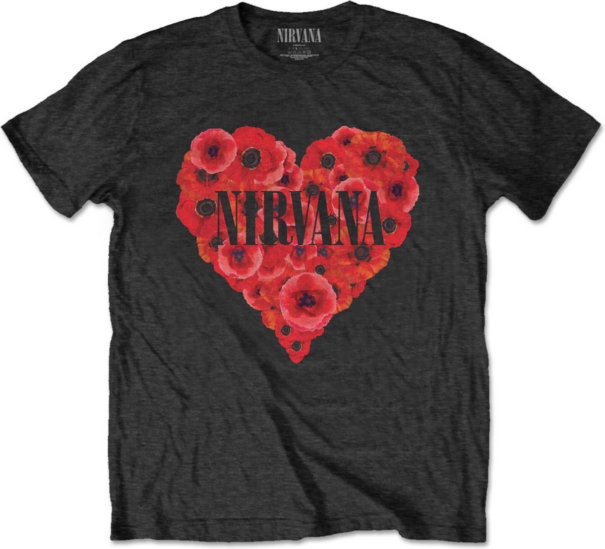 Nirvana - Poppy Heart Heren T-shirt - M - Zwart