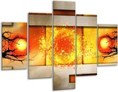 Glasschilderij -  Art - Geel, Grijs, Rood - 100x70cm 5Luik - Geen Acrylglas Schilderij - GroepArt 6000+ Glasschilderijen Collectie - Wanddecoratie- Foto Op Glas