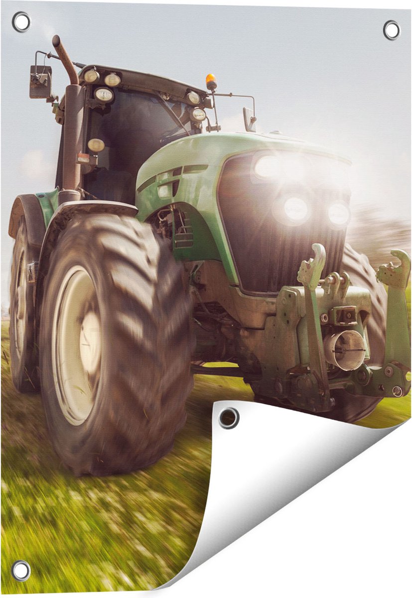 Gards Tuinposter Tractor op het Gras - Trekker - 40x50 cm - Tuindoek - Tuindecoratie - Wanddecoratie buiten - Tuinschilderij Multikleur