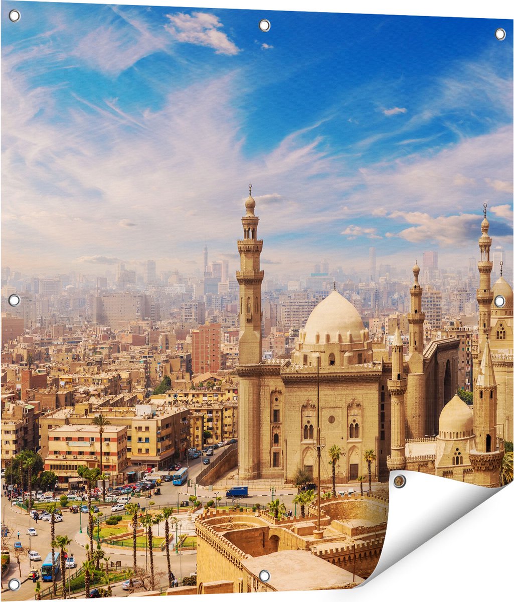 Gards Tuinposter Moskee in Cairo, Egypte - 80x80 cm - Tuindoek - Tuindecoratie - Wanddecoratie buiten - Tuinschilderij Multikleur