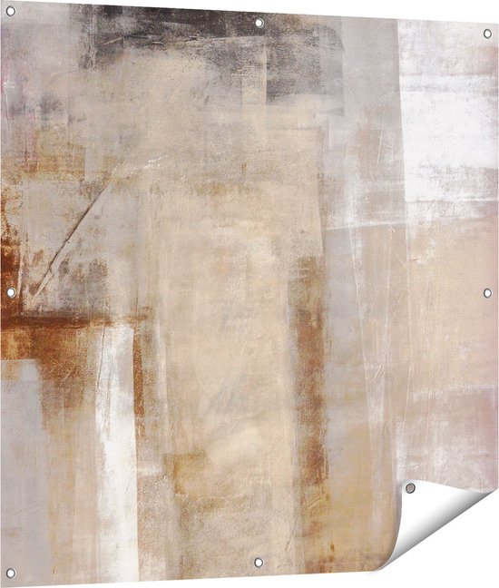 Gards Tuinposter Abstracte Kunst Bruin met Beige - 100x100 cm - Tuindoek - Tuindecoratie - Wanddecoratie buiten - Tuinschilderij