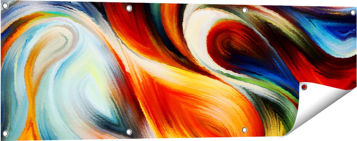 Gards Tuinposter Abstracte Kunst van Kleurrijke Verf - 120x40 cm - Tuindoek - Tuindecoratie - Wanddecoratie buiten - Tuinschilderij Multikleur