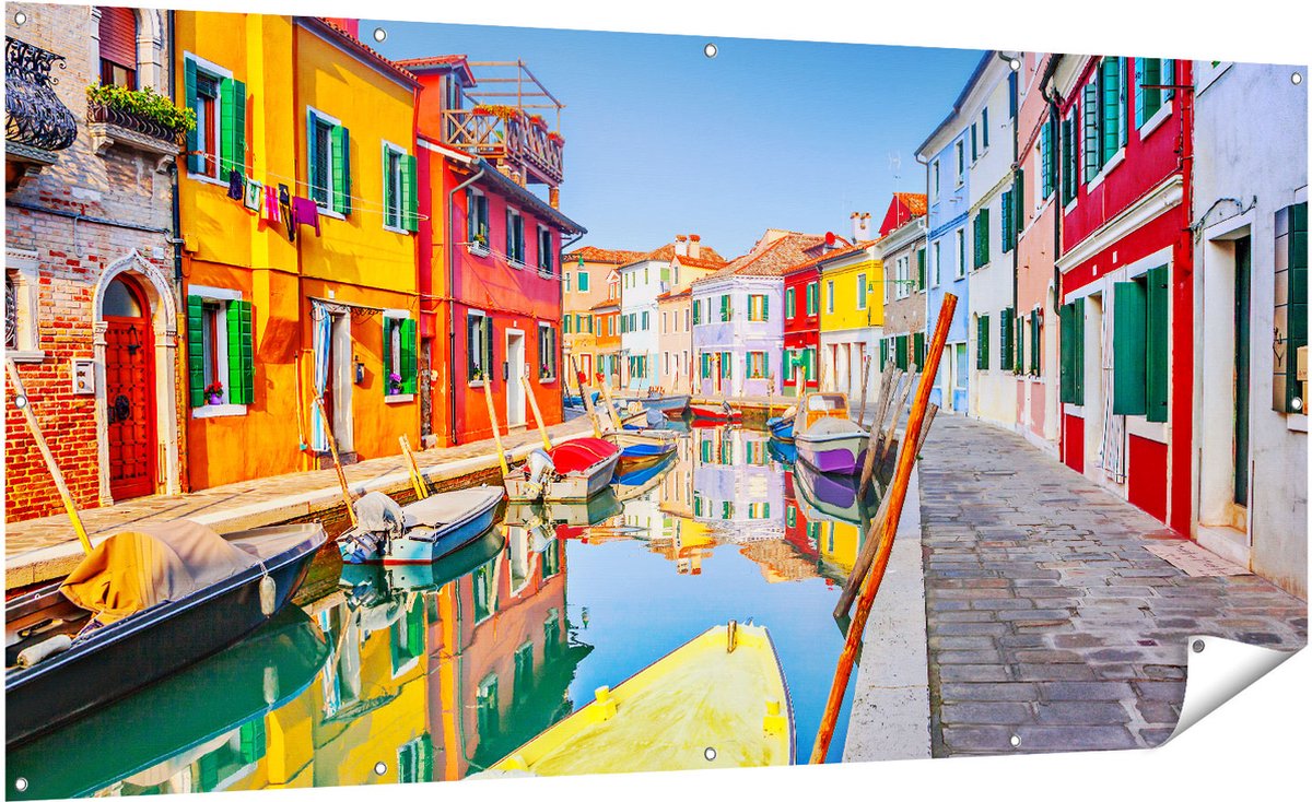 Gards Tuinposter Kleurrijke Huisjes aan het Water in Veneti� - 200x100 cm - Tuindoek - Tuindecoratie - Wanddecoratie buiten - Tuinschilderij Multikleur