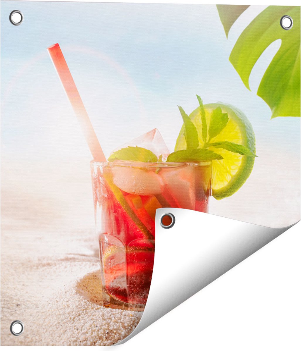 Gards Tuinposter Cocktail Mix Drankje op het Strand - 40x40 cm - Tuindoek - Tuindecoratie - Wanddecoratie buiten - Tuinschilderij Multikleur