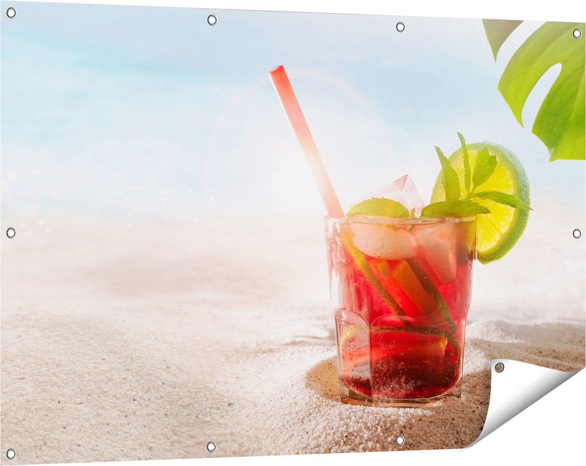 Gards Tuinposter Cocktail Mix Drankje op het Strand - 120x80 cm - Tuindoek - Tuindecoratie - Wanddecoratie buiten - Tuinschilderij Multikleur