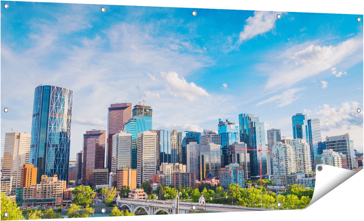 Gards Tuinposter Skyline Calgary Stad in Canada - 160x80 cm - Tuindoek - Tuindecoratie - Wanddecoratie buiten - Tuinschilderij Multikleur