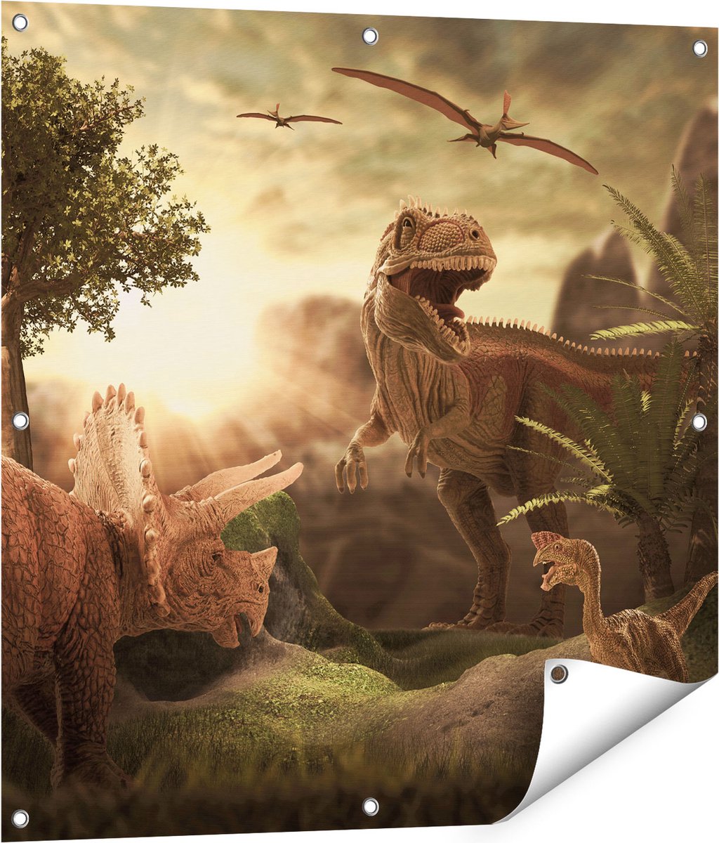Gards Tuinposter Dinosauri�rs in de Natuur - Dino's - 80x80 cm - Tuindoek - Tuindecoratie - Wanddecoratie buiten - Tuinschilderij Multikleur