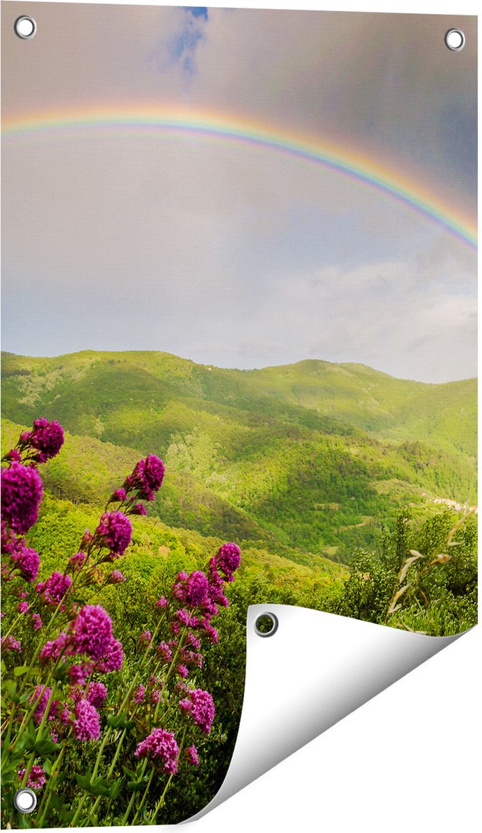 Gards Tuinposter Regenboog in de Heuvel Bossen - 40x60 cm - Tuindoek - Tuindecoratie - Wanddecoratie buiten - Tuinschilderij Multikleur