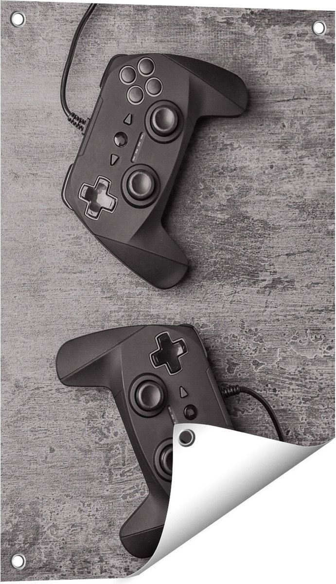 Gards Tuinposter Twee Game Controllers op Tafel - Gaming - 40x60 cm - Tuindoek - Tuindecoratie - Wanddecoratie buiten - Tuinschilderij Multikleur