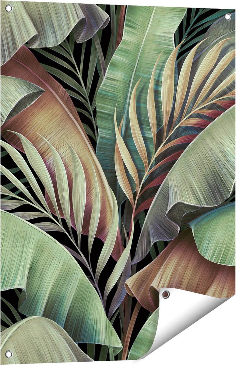 Gards Tuinposter Tropische Bladeren - 60x80 cm - Tuindoek - Tuindecoratie - Wanddecoratie buiten - Tuinschilderij Multikleur