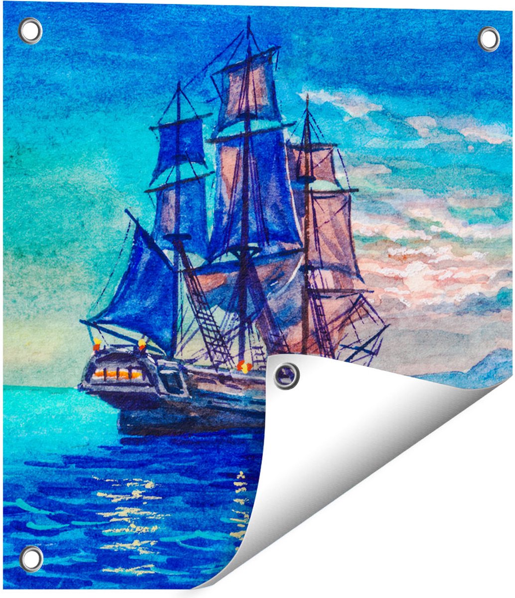 Gards Tuinposter Oude Piratenschip Zeilboot Getekend - 40x40 cm - Tuindoek - Tuindecoratie - Wanddecoratie buiten - Tuinschilderij Multikleur