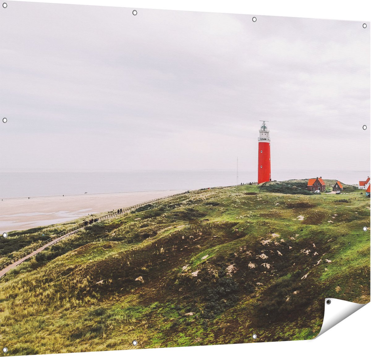 Gards Tuinposter Vuurtoren Texel - 150x120 cm - Tuindoek - Tuindecoratie - Wanddecoratie buiten - Tuinschilderij Multikleur