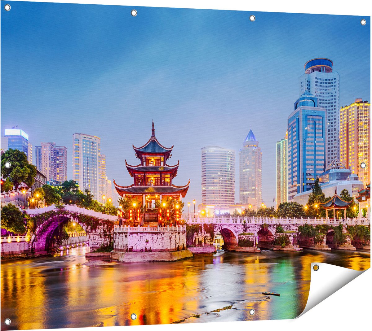 Gards Tuinposter Rivier bij Stad Guiyang in China - 120x90 cm - Tuindoek - Tuindecoratie - Wanddecoratie buiten - Tuinschilderij Multikleur