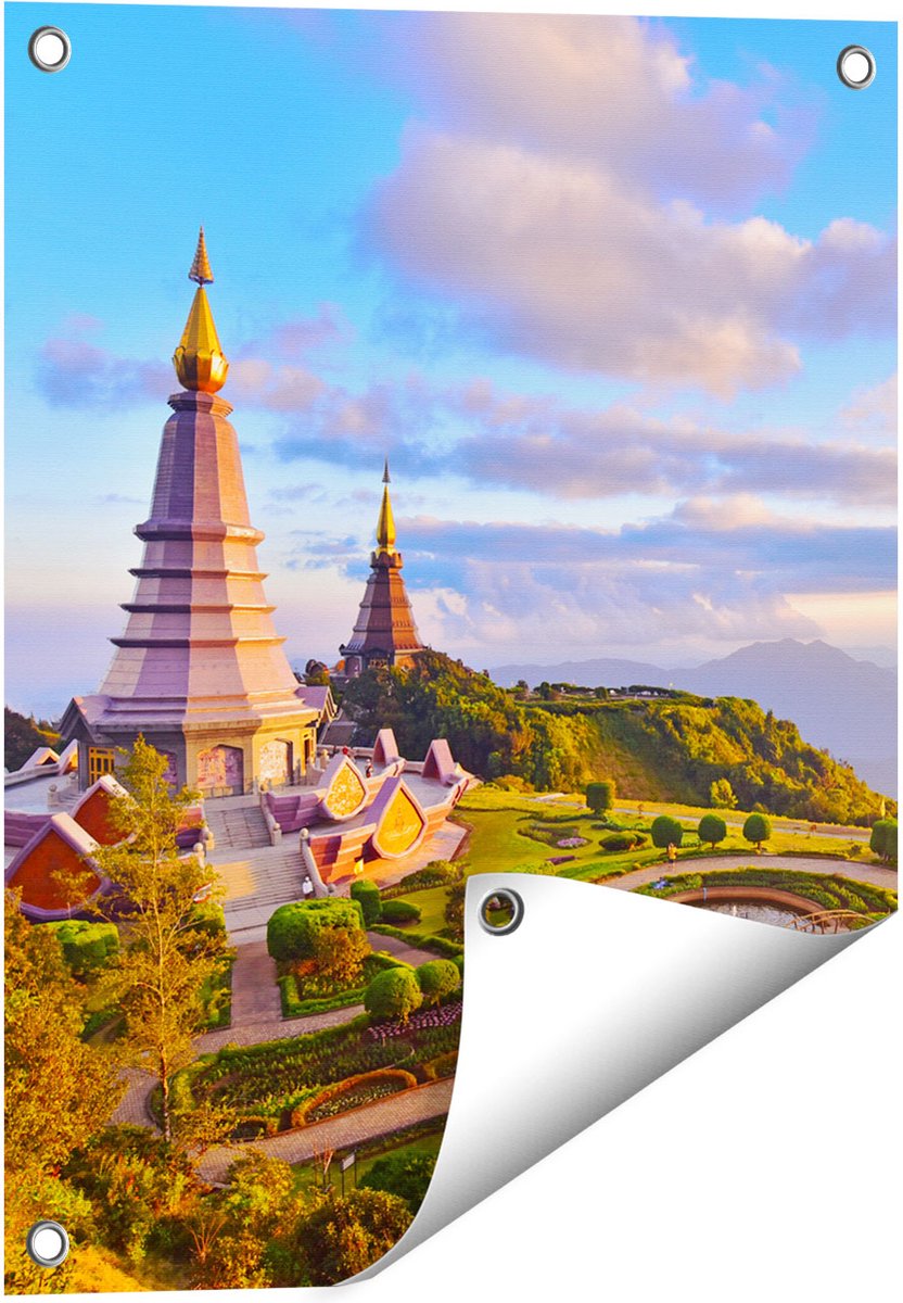 Gards Tuinposter Pagode Tempels in de Inthanon Berg in Thailand - 40x50 cm - Tuindoek - Tuindecoratie - Wanddecoratie buiten - Tuinschilderij Multikleur