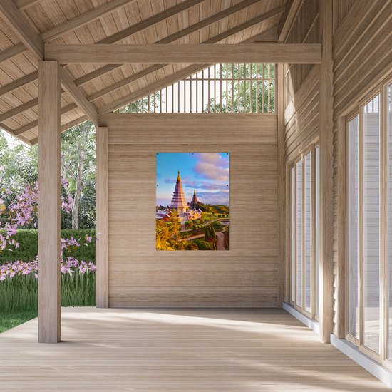 Gards Poster de jardin Temples Pagodes dans la Berg Inthanon en Thaïlande - 90x120 cm - Toile de jardin - Décoration de jardin - Décoration murale extérieure - Peinture de jardin