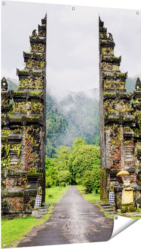 Gards Tuinposter Tempel Poort in Bali - 100x150 cm - Tuindoek - Tuindecoratie - Wanddecoratie buiten - Tuinschilderij