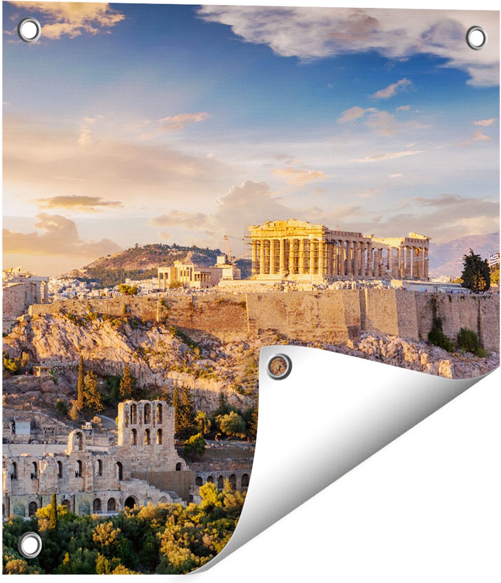 Gards Tuinposter Akropolis van Athene, Griekenland - Architectuur - 40x40 cm - Tuindoek - Tuindecoratie - Wanddecoratie buiten - Tuinschilderij Multikleur