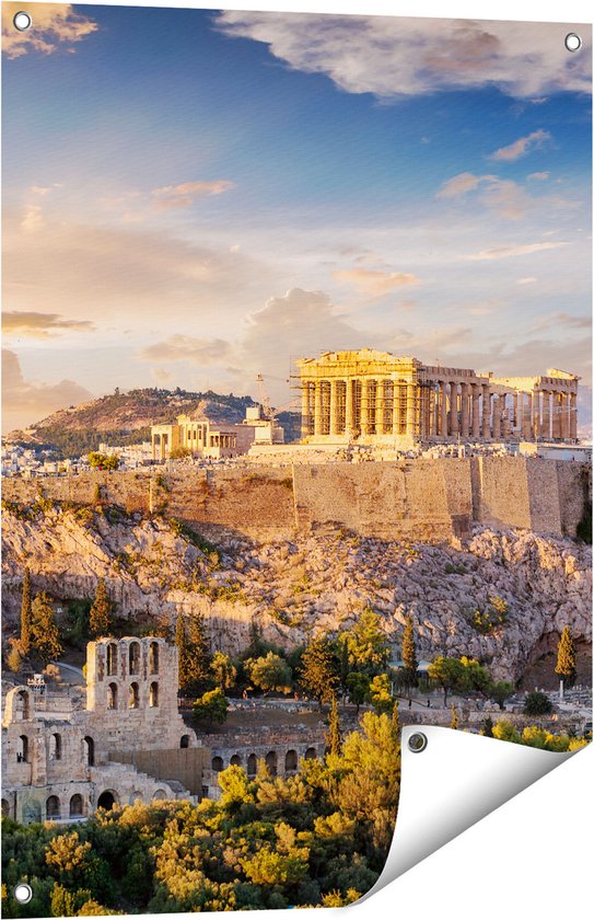 Gards Tuinposter Akropolis van Athene, Griekenland - Architectuur - 60x80 cm - Tuindoek - Tuindecoratie - Wanddecoratie buiten - Tuinschilderij