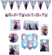 Disney - Frozen - Feestpakket - Versiering - Verjaardag - Kinderfeest - Ballonnen - Vlaggenlijn – Happy Birthday slinger Tafelkleed – Uitdeelzakjes - Uitnodiging kaarten - Bordjes - Bekers - Servetten.