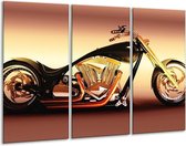 Glasschilderij Motor - Oranje, Bruin, Geel - 120x80cm 3Luik - Foto Op Glas - Geen Acrylglas Schilderij - GroepArt 6000+ Glas Art Collectie - Maatwerk Mogelijk