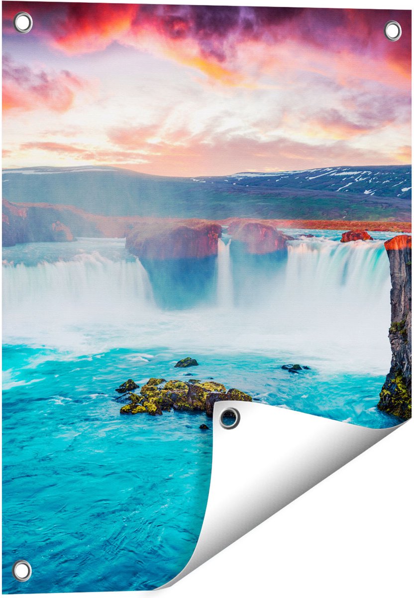 Gards Tuinposter Watervallen op het Blauwe Water in IJsland - 40x50 cm - Tuindoek - Tuindecoratie - Wanddecoratie buiten - Tuinschilderij Multikleur