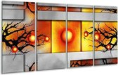 GroepArt - Glasschilderij - Art - Grijs, Zwart, Oranje - 160x80cm 4Luik - Foto Op Glas - Geen Acrylglas Schilderij - 6000+ Glasschilderijen Collectie - Wanddecoratie