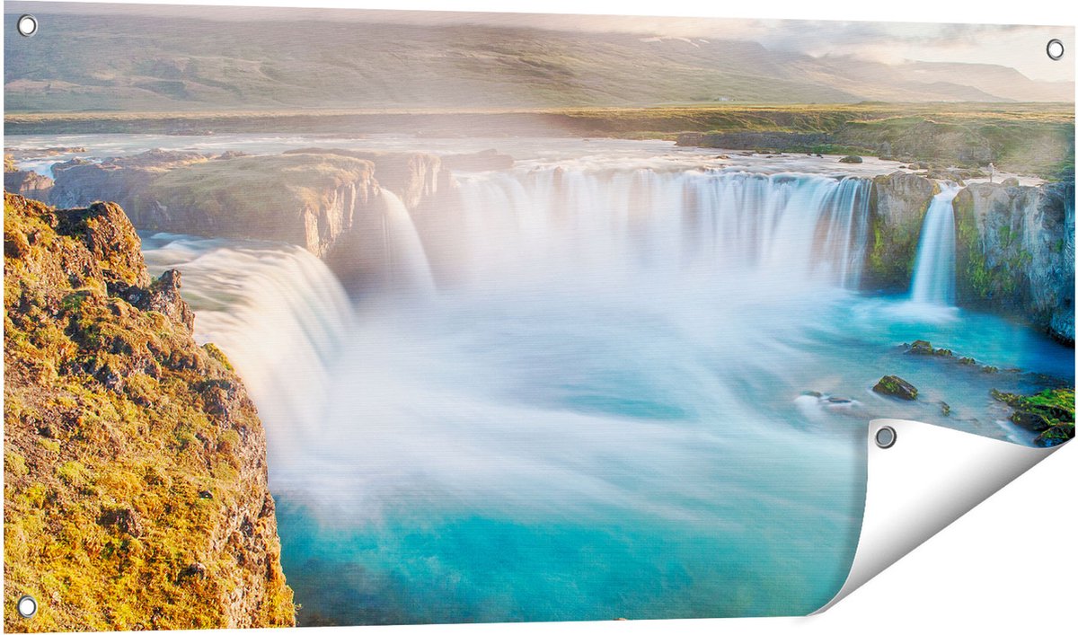 Gards Tuinposter Watervallen in IJsland - 100x50 cm - Tuindoek - Tuindecoratie - Wanddecoratie buiten - Tuinschilderij Multikleur