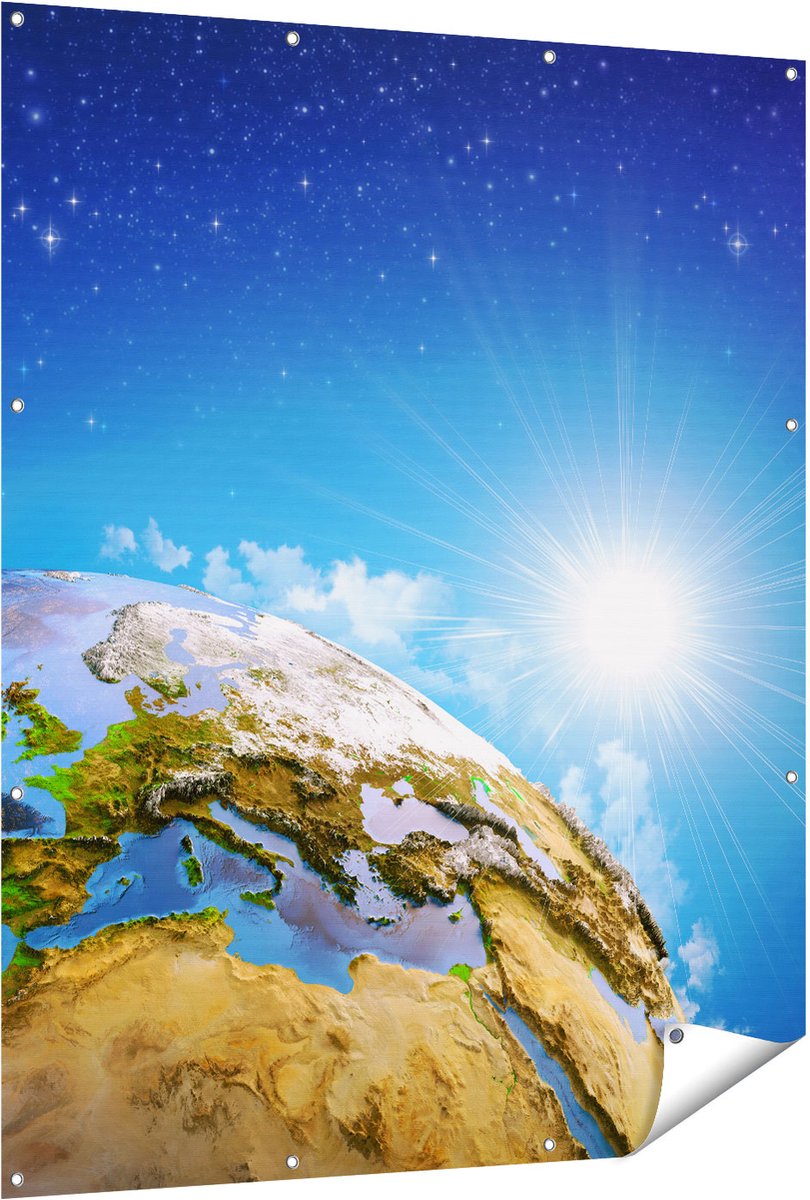 Gards Tuinposter Aarde vanuit de Ruimte op Europa - 120x150 cm - Tuindoek - Tuindecoratie - Wanddecoratie buiten - Tuinschilderij Multikleur