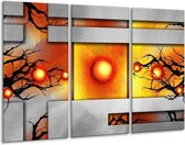 Glasschilderij Art - Grijs, Zwart, Oranje - 120x80cm 3Luik - Foto Op Glas - Geen Acrylglas Schilderij - GroepArt 6000+ Glas Art Collectie - Maatwerk Mogelijk