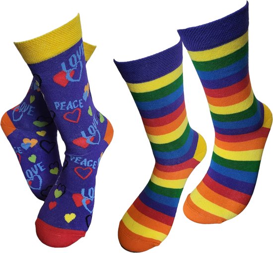 2 Paar - Verjaardag cadeau - pride Love sokken - regenboog sokken - vrolijke sokken - valentijn cadeau - aparte sokken - grappige sokken - leuke dames en heren sokken - moederdag – vaderdag – kerst cadeau - Socks waar je Happy van wordt - Maat 36-41