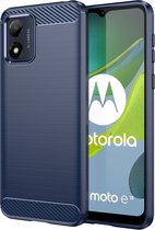 Motorola Moto E13 Hoesje - MobyDefend TPU Gelcase - Geborsteld Metaal + Carbonlook - Blauw - GSM Hoesje - Telefoonhoesje Geschikt Voor Motorola Moto E13