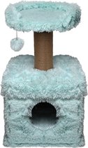 Topmast Krabpaal Fluffy Lima - Lichtblauw - 39 x 39 x 72 cm - Made in EU - Krabpaal voor Katten - Met Kattenhuis - Sterk Sisal Touw