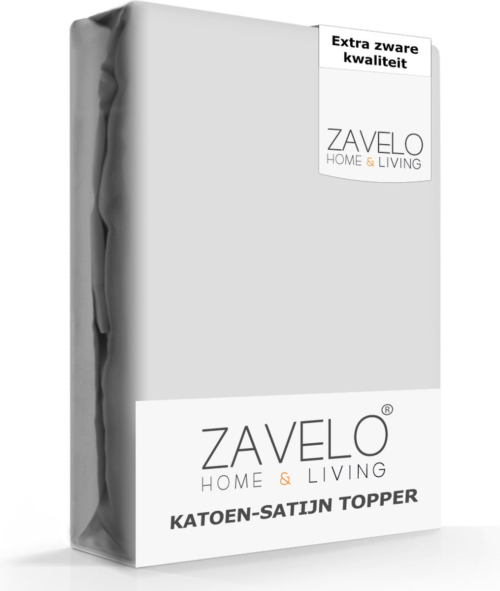 Zavelo Deluxe Katoen-Satijn Topper Hoeslaken Grijs - 1 Persoons (90x220 cm) - Heerlijk Zacht - Rondom Elastisch - Perfecte Pasvorm