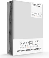 Zavelo Deluxe Katoen-Satijn Topper Hoeslaken Grijs - Lits-jumeaux (160x200 cm) - Heerlijk Zacht - Rondom Elastisch - Perfecte Pasvorm