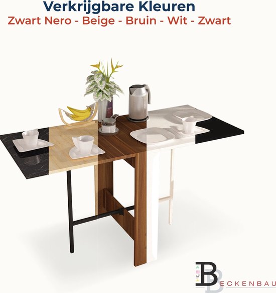 Beckenbau - Eettafel - Eettafel uitschuifbaar - Opvouwbaar - 134 x 60 x 72 cm - Zwart Nero - Beckenbau