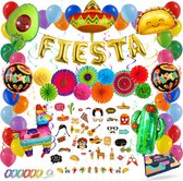 Fissaly 71 Pièces Décoration de Fête Mexican Fiesta - Piñata, Sombrero & Ballons de Décoration de Cactus - Fêtes d'Anniversaire Fiesta
