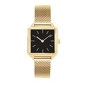 Goud-zwart vierkant horloge - Dames - Volledig RVS - Inclusief Batterij