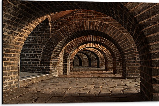 Dibond - Tunnel met Bogen - 75x50 cm Foto op Aluminium (Wanddecoratie van metaal)