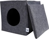 Viirkuja® Kattenhol van vilt in grijs + kussen voor IKEA Expedit & Kallax planken - Extra zacht + stabiel, heerlijk warm