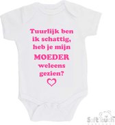 100% katoenen Romper "Tuurlijk ben ik schattig, heb je mijn moeder weleens gezien?" Meisjes Katoen Wit/roze Maat 62/68