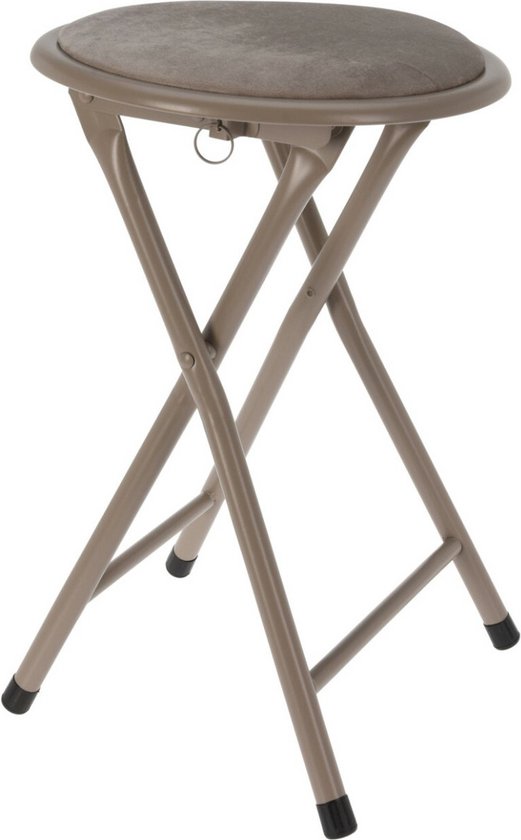 Excellent Houseware - bijzet krukje/stoel - Opvouwbaar - beige - D30 x H45 cm